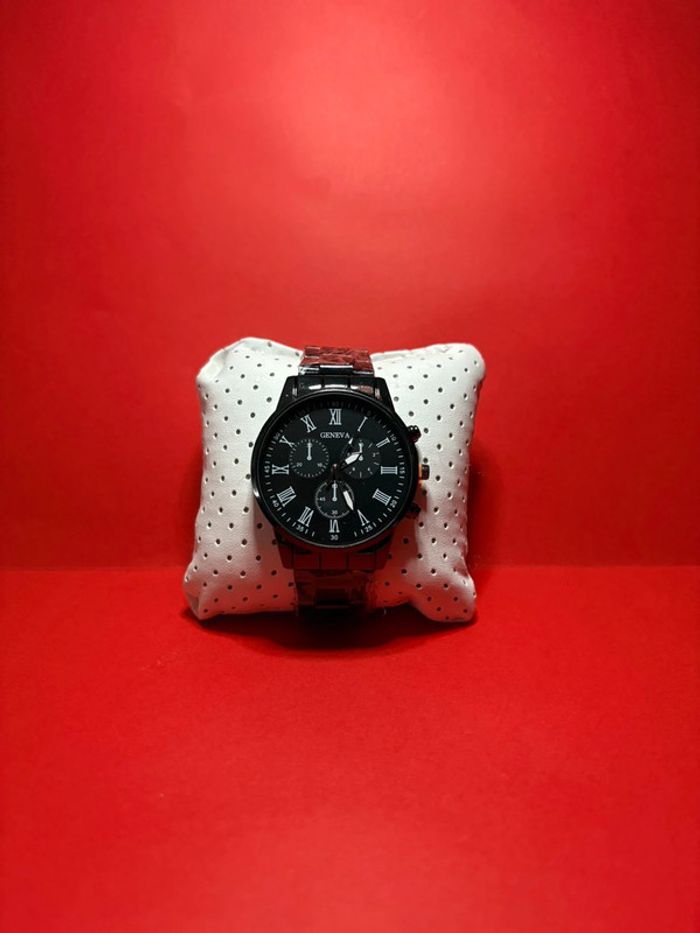 montre Geneva noir à quartz pour hommes