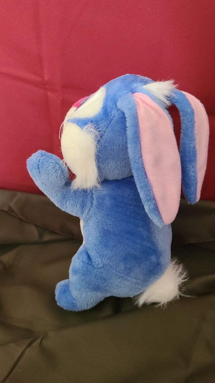 LAPIN DOUDOU BLEU BEIGE ANCIEN VINTAGE PELUCHE - photo numéro 4