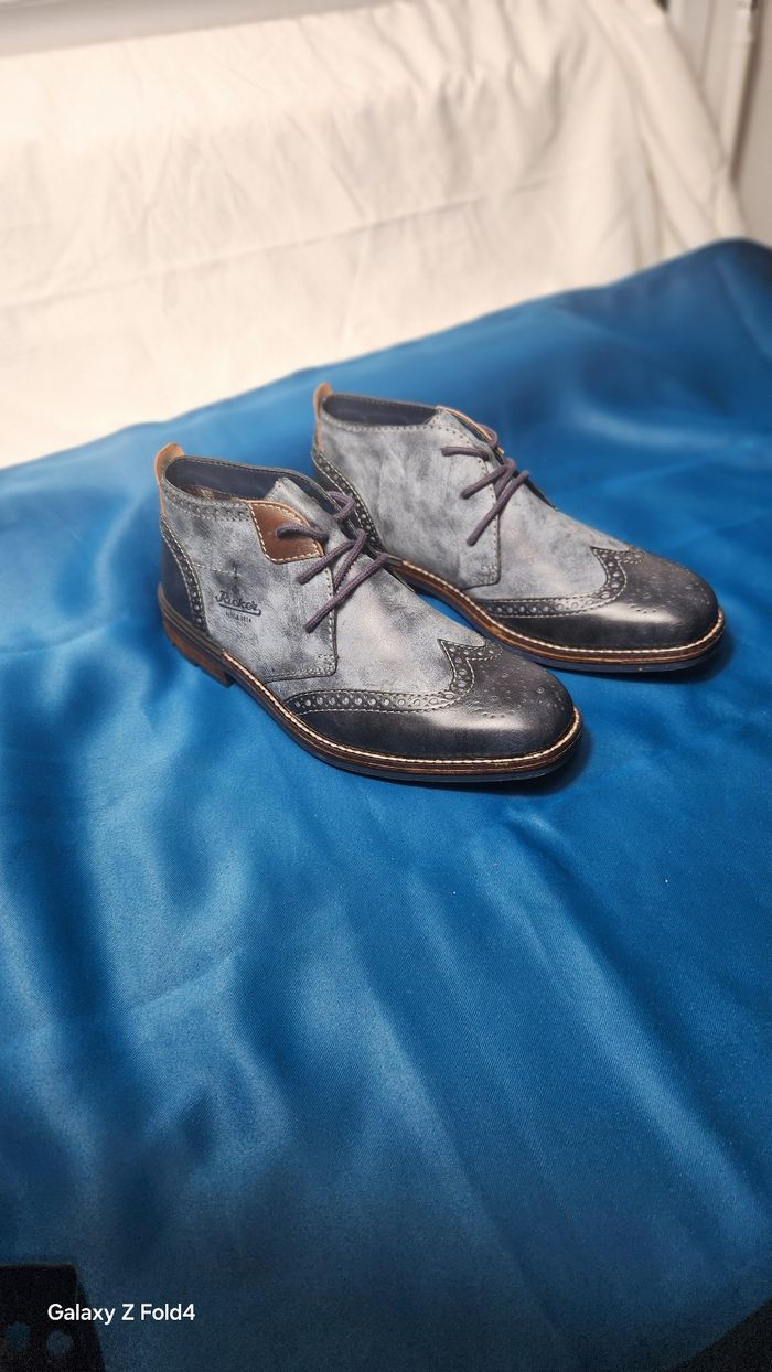 🌹👟pièce unique : bottines chukka rieker style brogue cuir bleu & marron - pointure 40 - photo numéro 5