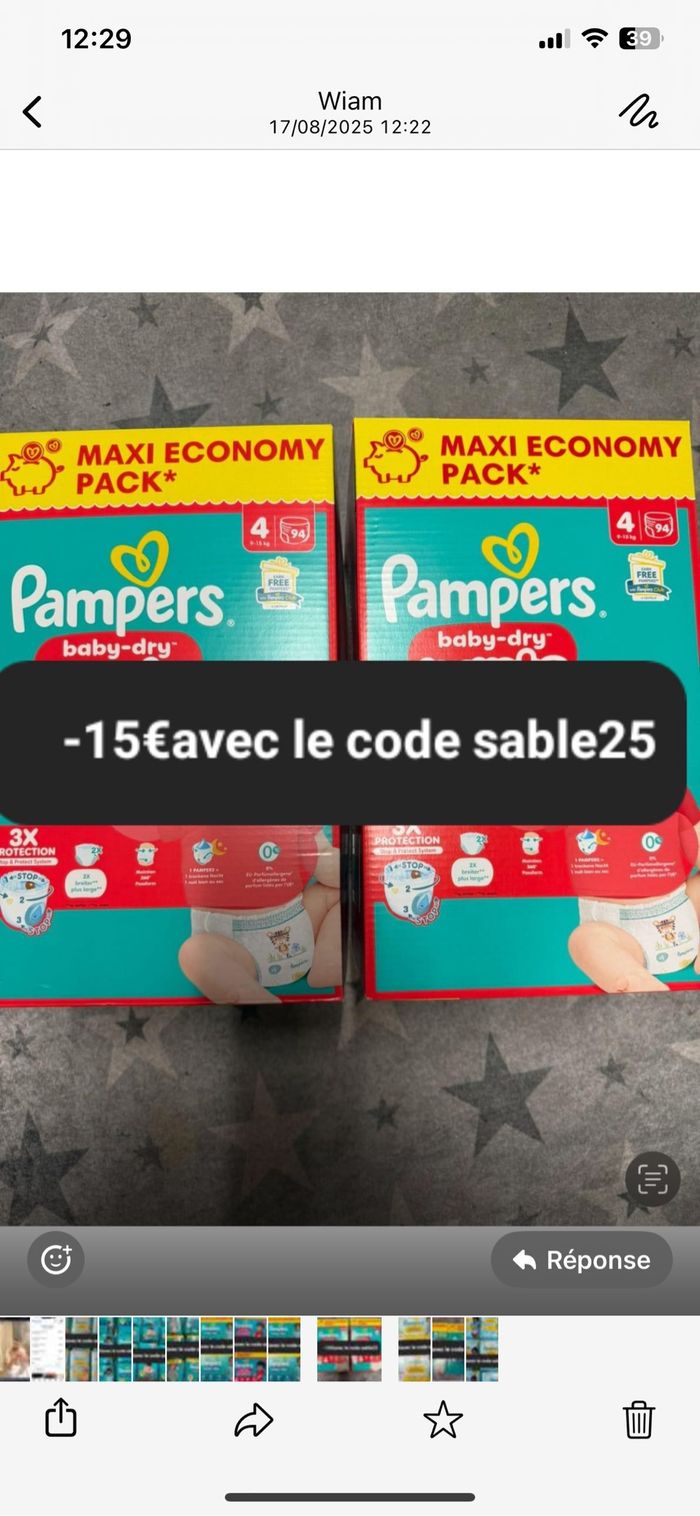 2 cartons de couches Pampers taille 4