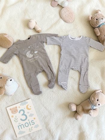 Lot de 2 pyjamas fins  Mixtes - T3mois - tex et Kiabi 
