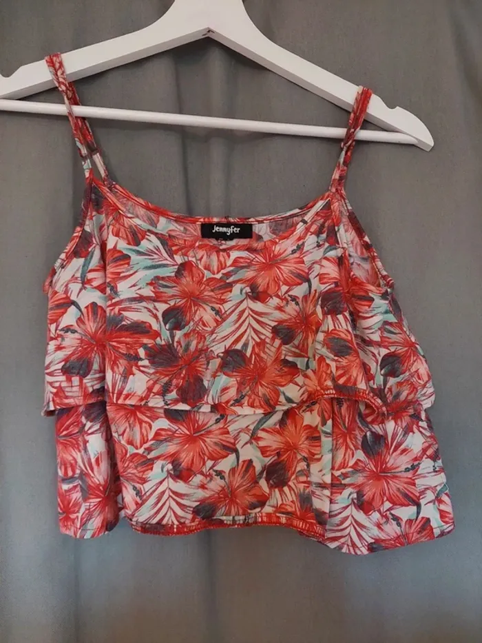 Crop Top Fleuri à Volants – Taille S (Jennyfer) - très bon état - photo numéro 2