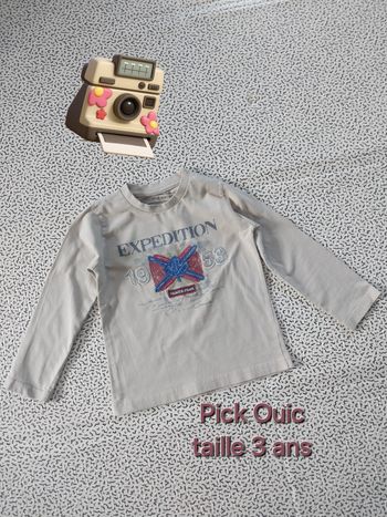 T-shirt manches longues Pick Ouic 3 ans 94 cm beige motif expedition 