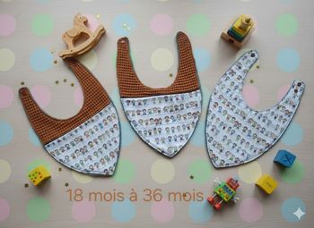 ’ot de 3 bavoirs bandana 18 mois à 36 mois Création fait main artisanale 