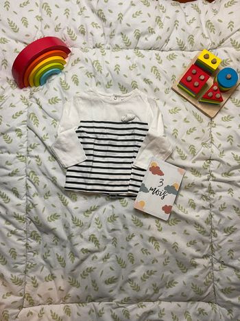 teeshirt manches longues blanc rayé marine 3 mois kiabi