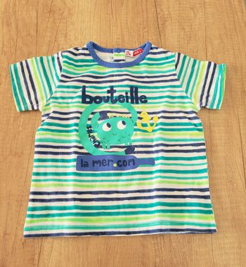 T-shirt manches courtes garçon rayé bleu vert taille 12 mois Du Pareil au Même 