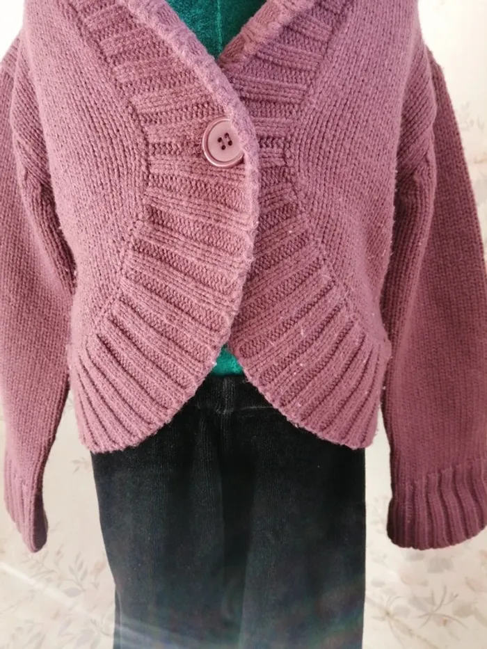 Gilet Boléro marron prune avec bouton et détails côtelés / liorina / (6ans) - photo numéro 3
