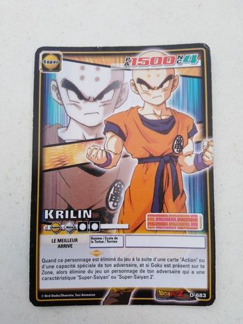 Carte à jouer collection dragon ball z, krilin 1500, D 683, le meilleur arrive, manga