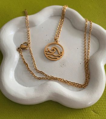 Collier surf mixte vague mer océan en acier inoxydable doré