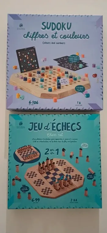 Lot jeu d'échecs 2 en 1 et Sudoku Nature&Découvertes complets et état neuf 6 ans+