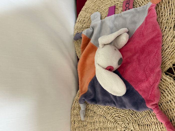 Doudou plat lapin rose violet orange gris blanc OBAIBI - photo numéro 4