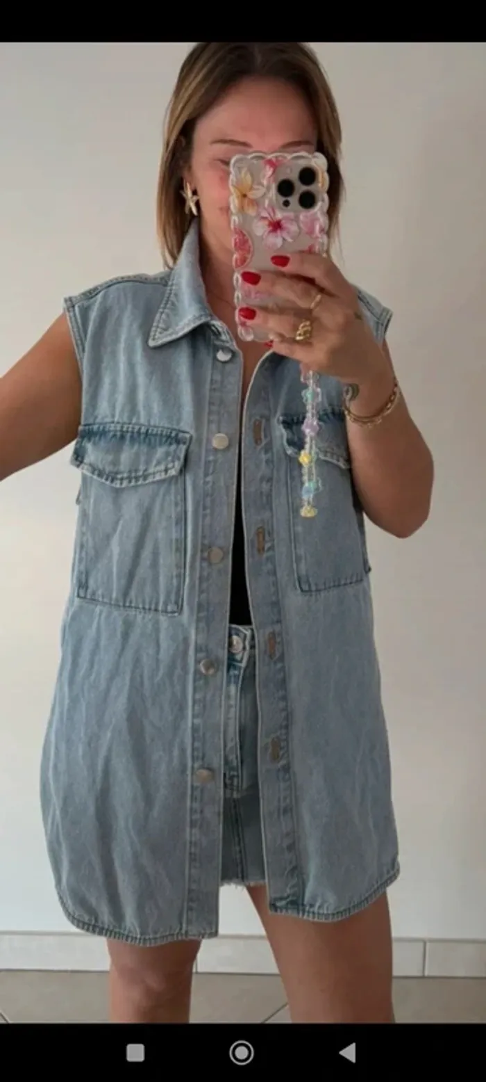 Veste longue en jean sans manches H&M 36 - photo numéro 3