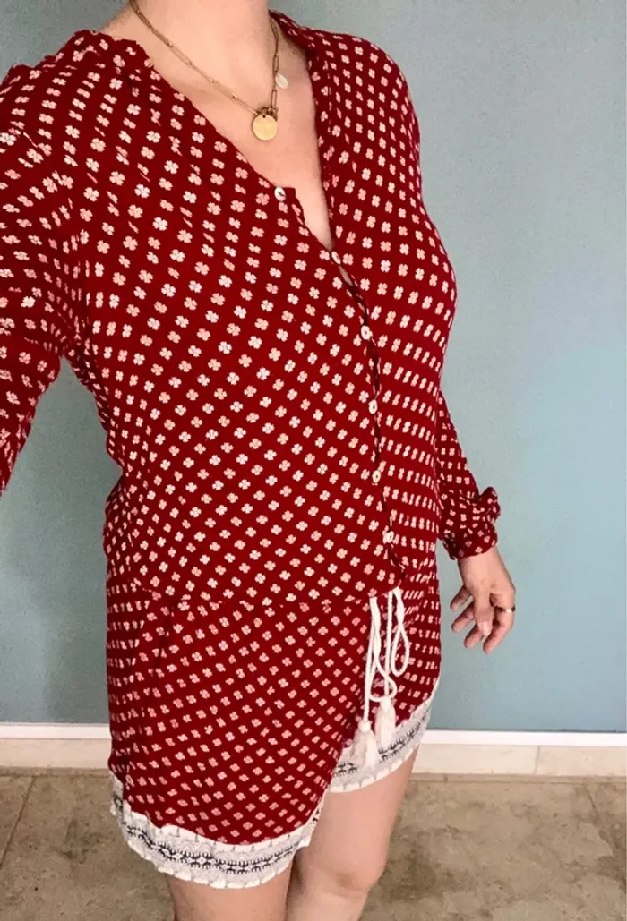 Combi-Short Rouge à Motifs Blancs S - photo numéro 2