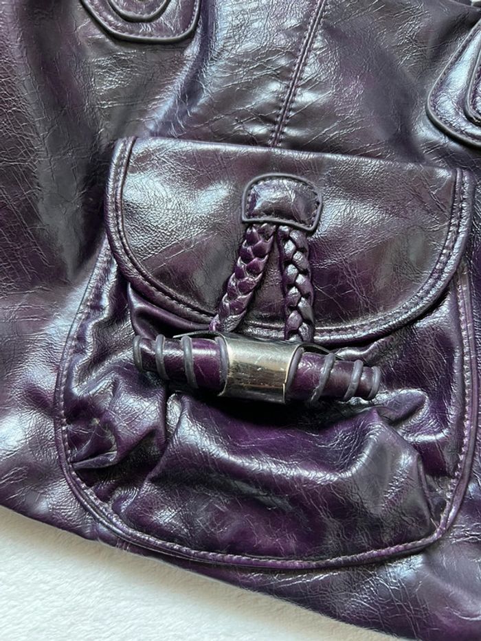 Sac à main porté épaule fourre tout violet foncé prune vintage 90s - photo numéro 6