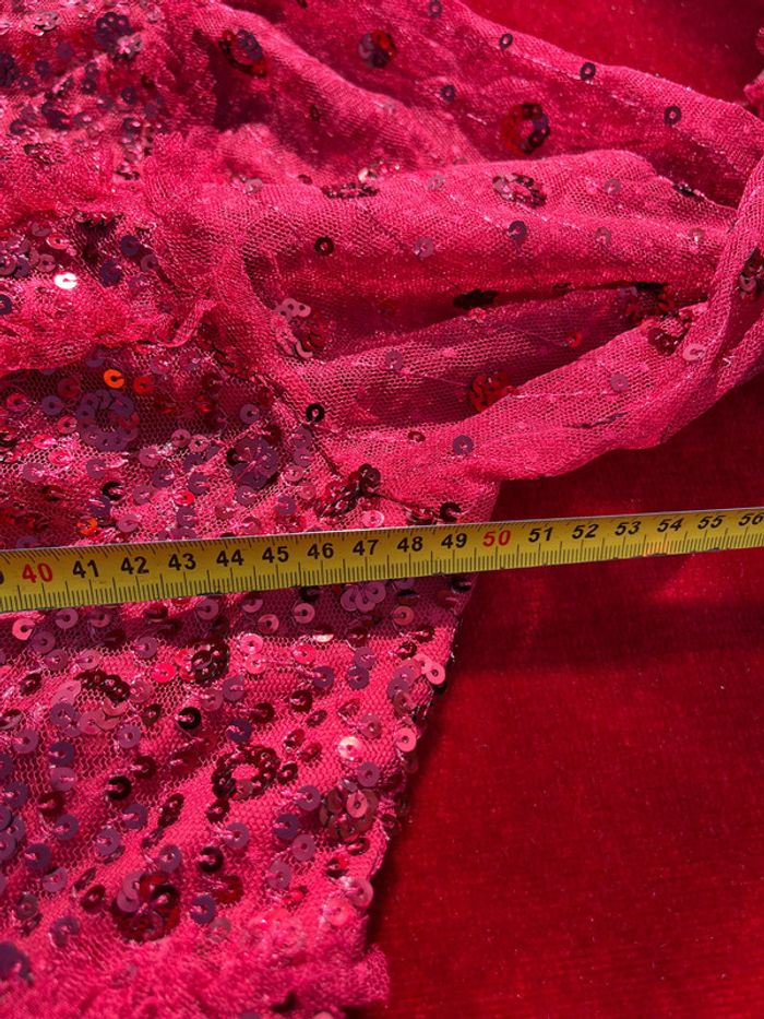Robe longue Rouge voile paillettes jupon froufrou T 40 - photo numéro 12