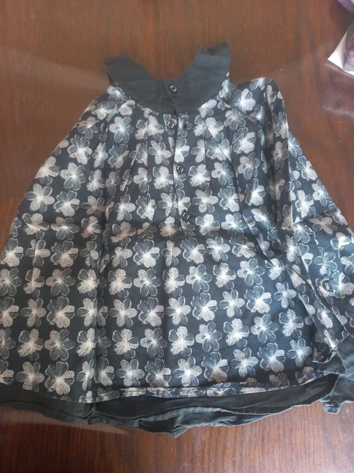 Robe bleu motif fleuri + bloomer Obaïbi 12mois 74cm - photo numéro 2