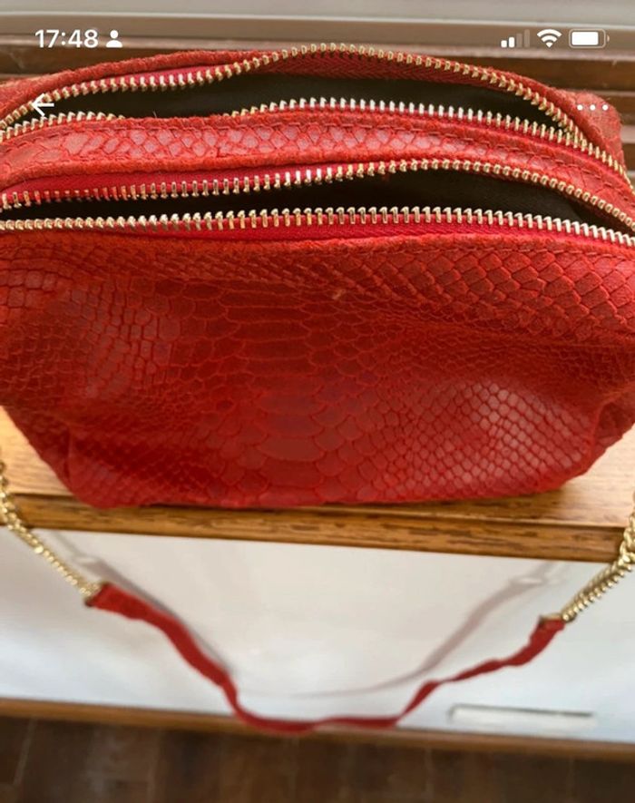 Sac à bandoulière cuir rouge reptile - photo numéro 2
