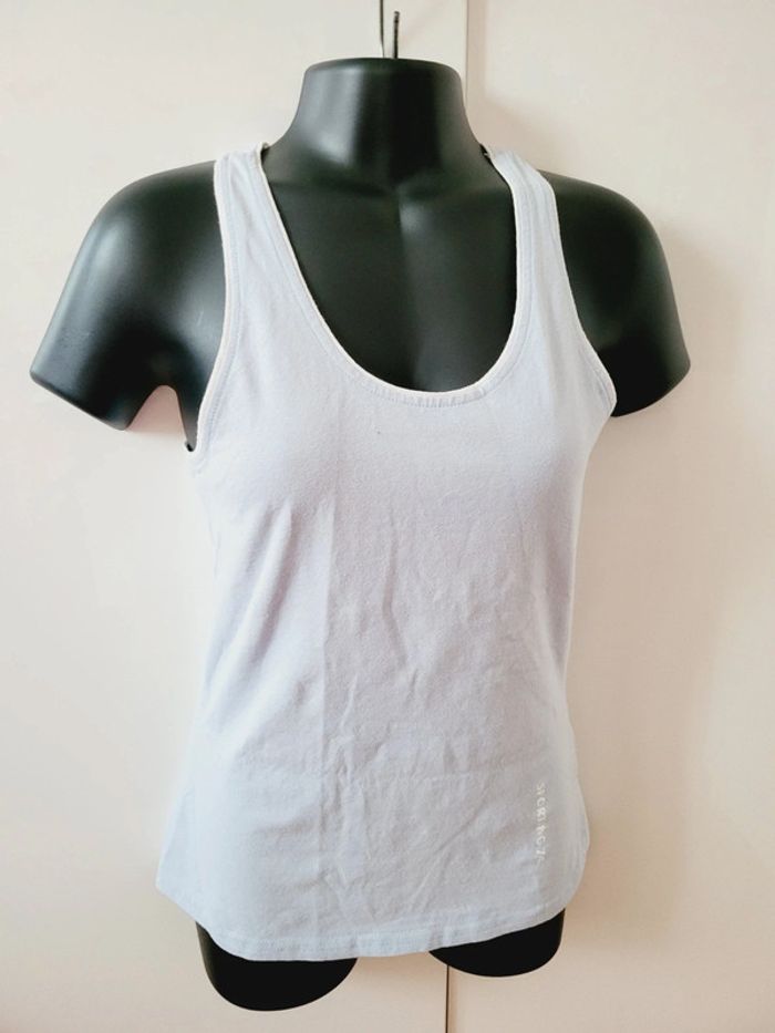 Haut Top tee shirt débardeur bleu ciel pastel blanc Mim taille XS 34 en 100% coton coquette - photo numéro 2