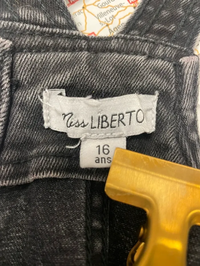 Salopette robe en jean gris délavé Miss Liberto – style vintage décontracté taille 16 ans A770 - photo numéro 7