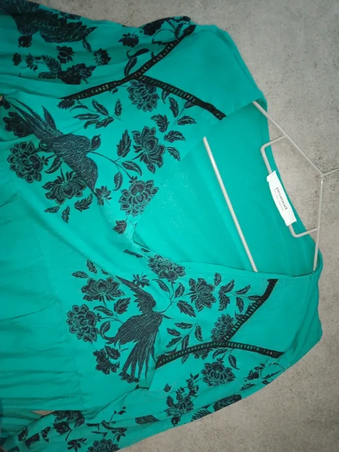 Chemise manches longues turquoise Promod M oiseaux noirs - photo numéro 2
