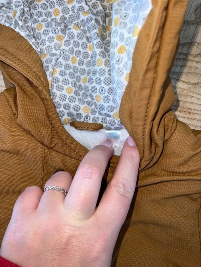 Manteau imperméable okaidi 3 ans marron camel intérieur fourrure blanc - photo numéro 3