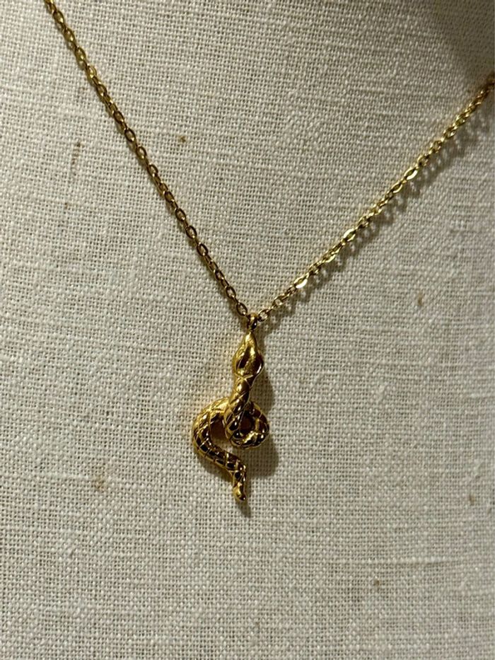 Collier réglable acier inoxydable or pendentif serpent - photo numéro 3