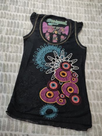 Haut tee-shirt débardeur noir multicolore dentelle Desigual taille 38