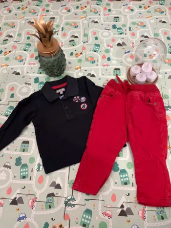 Ensemble polo grain de blé et pantalon tape à l’œil 12 mois
