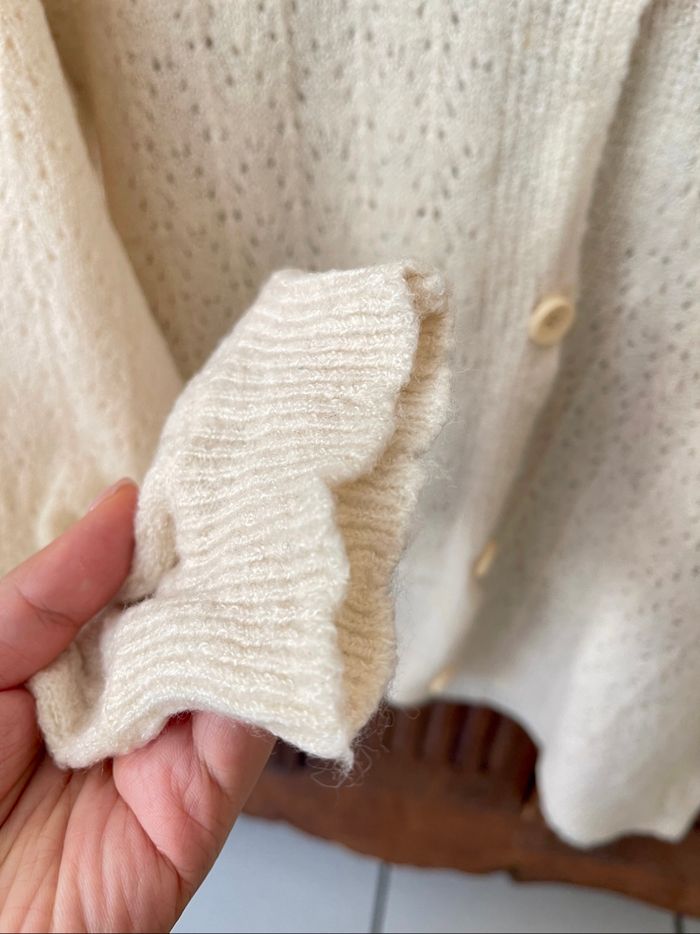 Cardigan tricote , beige , col grande ronde - photo numéro 5