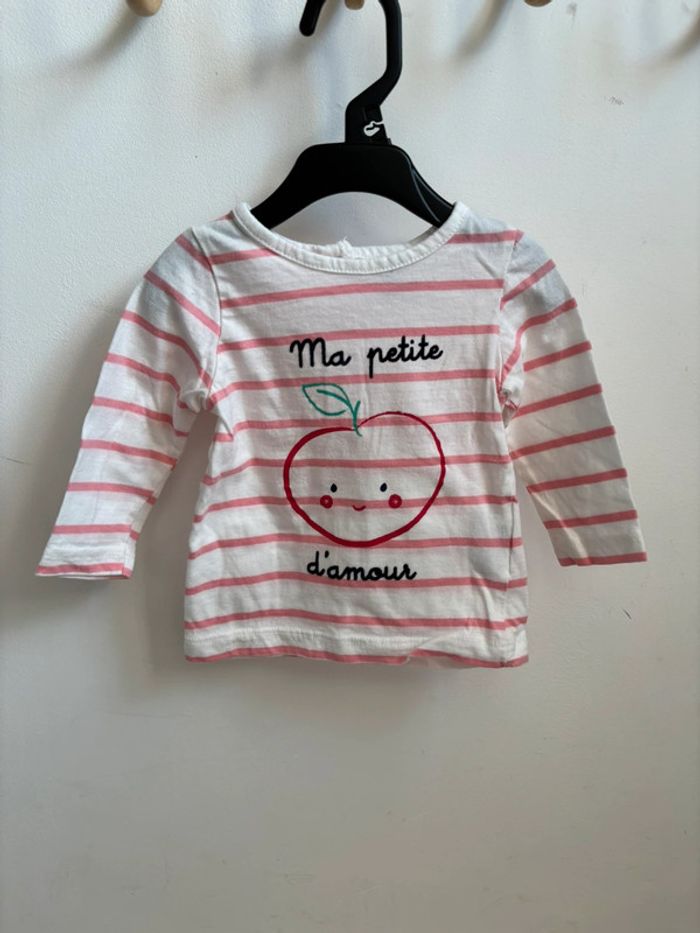 T-shirt manches longues rayé pomme 6 mois - photo numéro 2