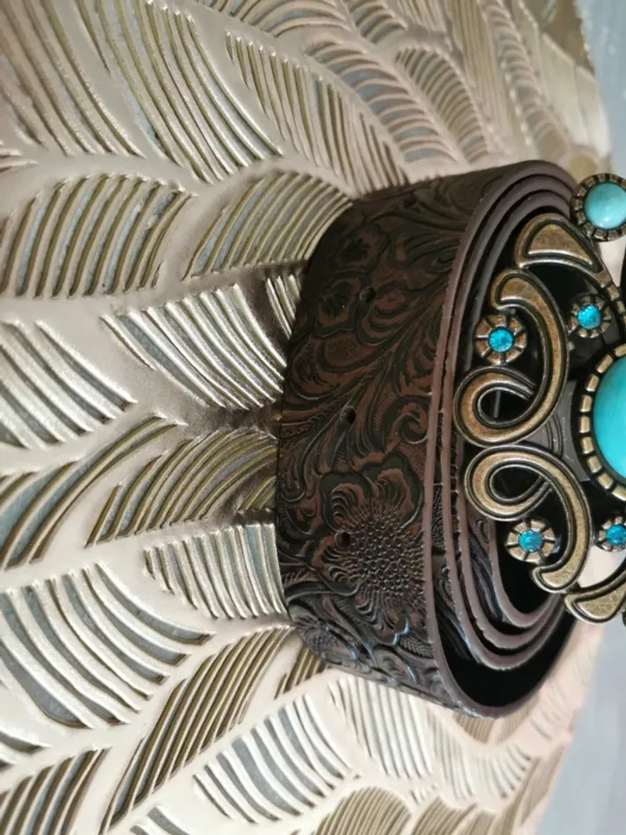 Ceinture de cowboy country doré et bleu turquoise - photo numéro 3