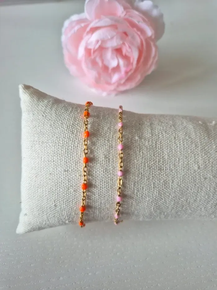 Lot de 2 bracelets d'été dorée style gigi
en acier inoxydable orange et rose