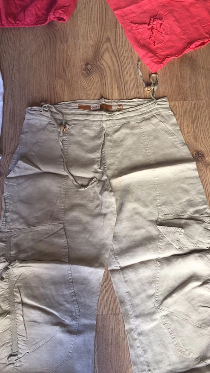 Lot pantalon et pantacourt et 2 blouses 100% lin - photo numéro 8