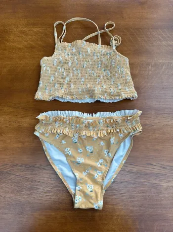 Maillot de bain fille 2 pièces 12 ans jaune fleuri