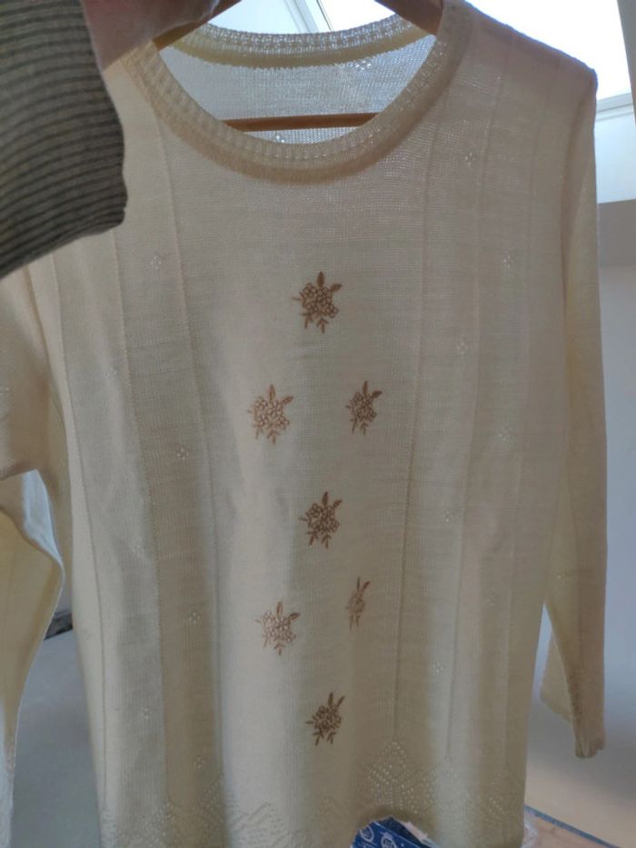 Haut années 70 100 % acrylique crème broderie - photo numéro 8