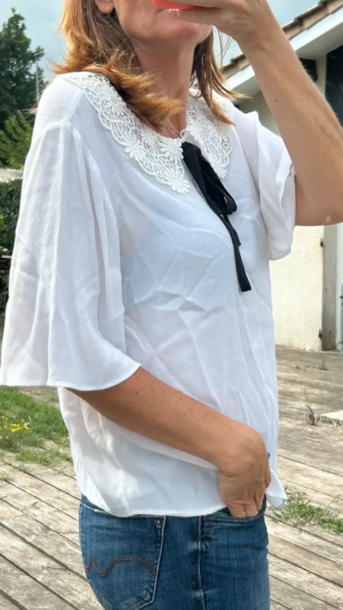 Haut Zara Blanc Col Claudine - photo numéro 2