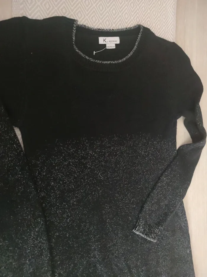 Robe pull noir dégradé gris paillettes Kookaï 12 ans - photo numéro 3