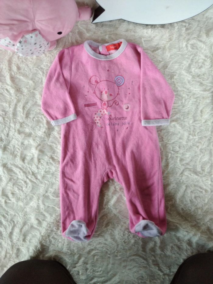 Pyjama grenouillère velours Fille 3 mois Sourinette de lune jolie Tissaia - photo numéro 2