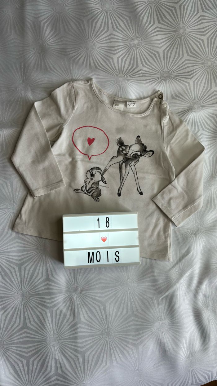 Haut manches longues bambi et panpan 12/18mois 86cm h&m
