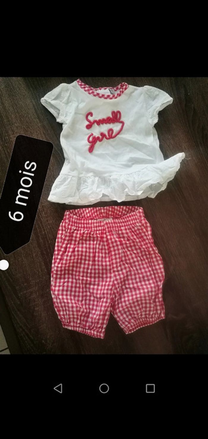 Ensemble short à carreaux et tee shirt manches courtes 6 mois