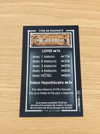 Carte titre de propriété Palais royal pièce détachée jeu de société Monopoly Millionnaire #A45