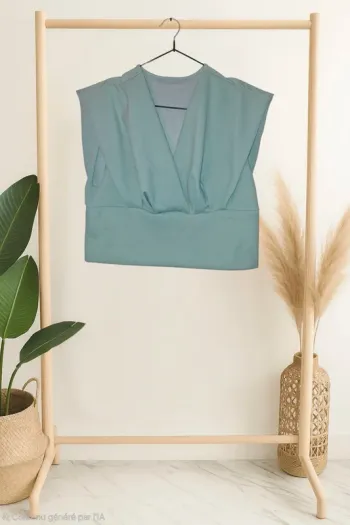Blouse bleue • Col en V