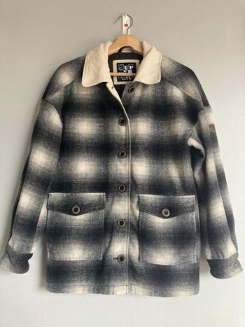 Manteau femme Superdry 34 – Laine mélangée à carreaux – Col velours – Très bon état