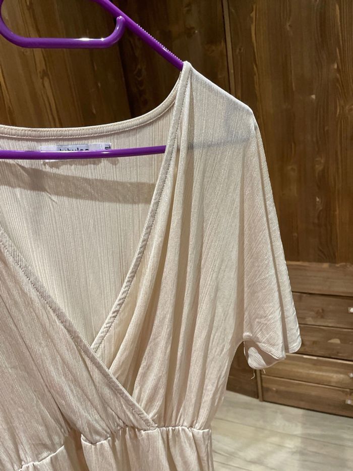 Robe courte beige argentée fluide - photo numéro 3