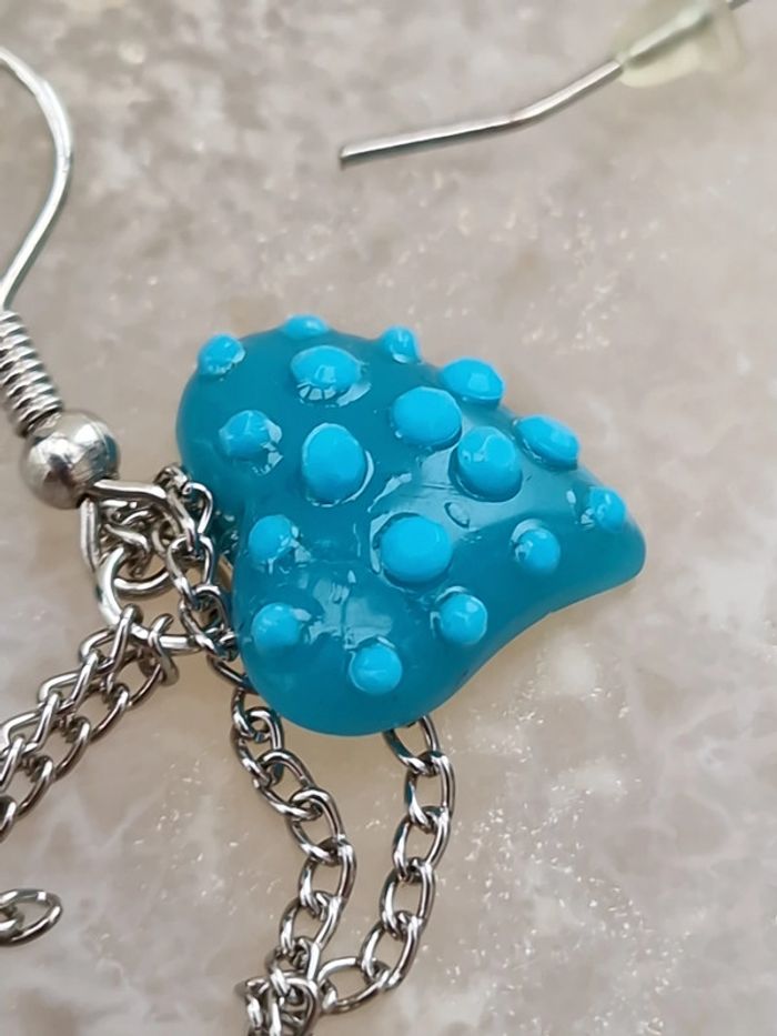 Boucles D'oreilles Argentées Fraise Bleu Bague Argenté Strass - photo numéro 15