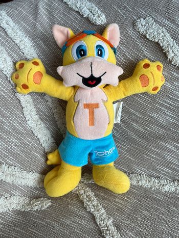 Peluche doudou 32cm tohapi chat jaune et bleu très bon état
