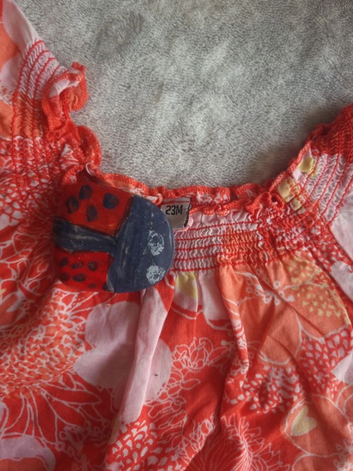 Blouse orange/rouge sans manche motif fleurs - photo numéro 3