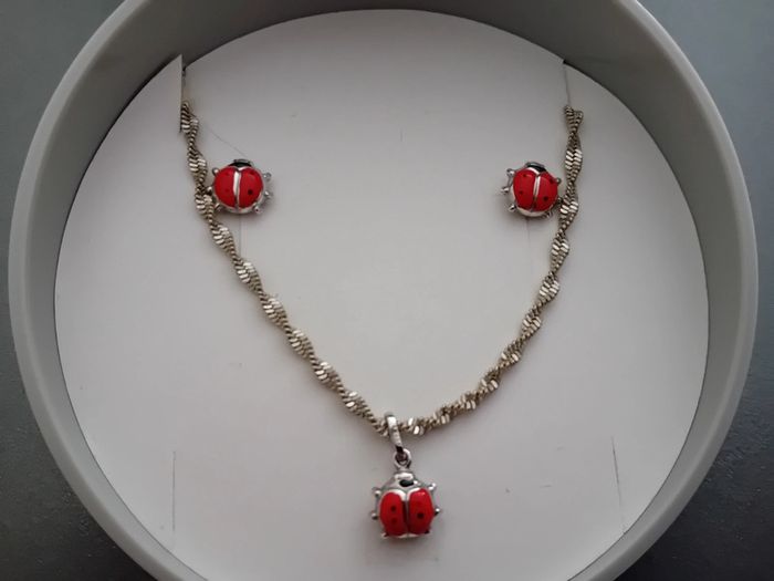 Ensemble collier,pendentif et boucles d’oreilles coccinelle en argent - photo numéro 2