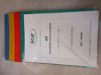 30 pochettes coin courrier colorées 6 verte 6 rouge 6 jaune 6 transparente 6 bleu GCAT