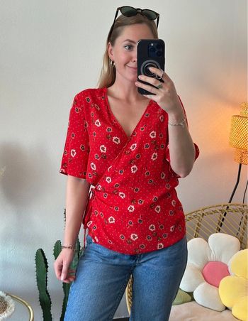 Blouse portefeuille rouge à motifs fleuris taille 34 - Monoprix